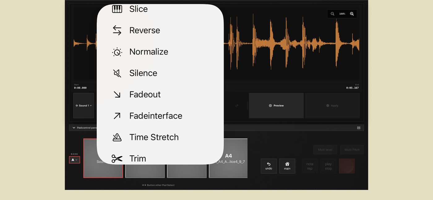 Sample edit menu