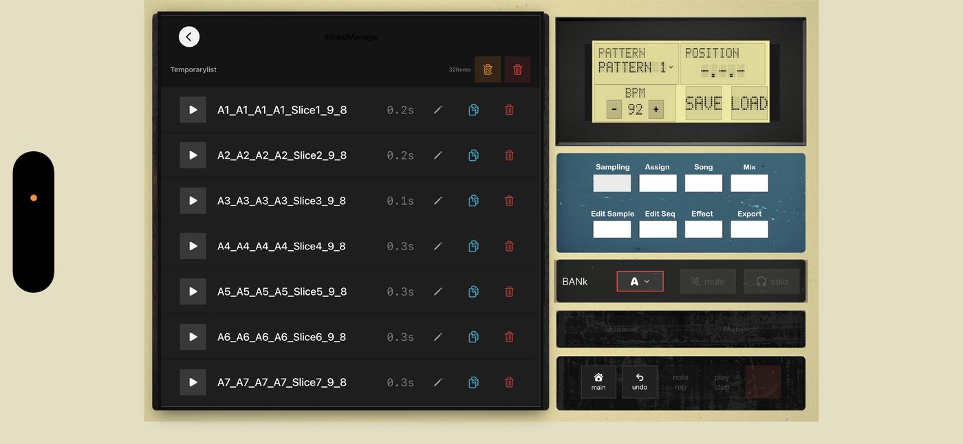 Sound management screen